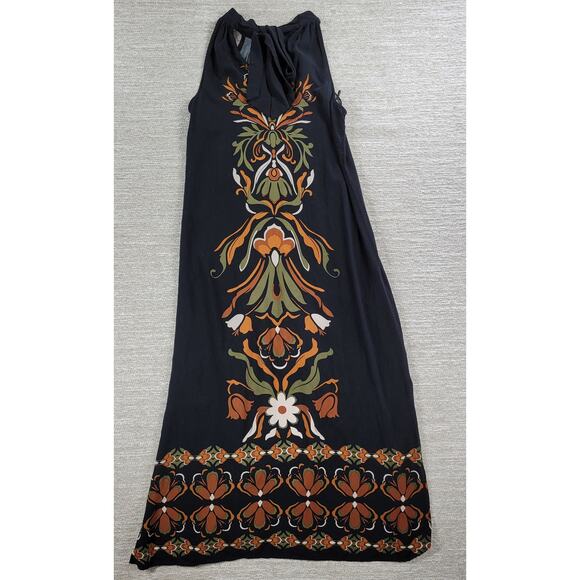 MSK Halter Maxi Dress Womens S Black Floral Tie Band Neck Vacation Summer Boho - Picture 14 of 16